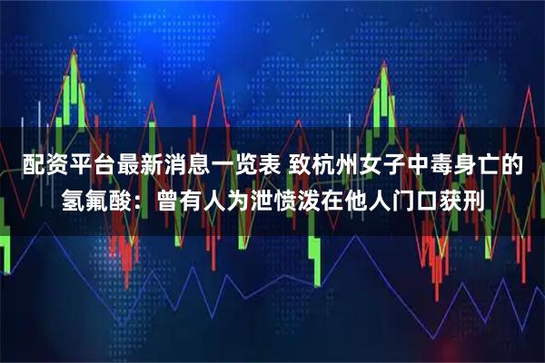 配资平台最新消息一览表 致杭州女子中毒身亡的氢氟酸：曾有人为泄愤泼在他人门口获刑