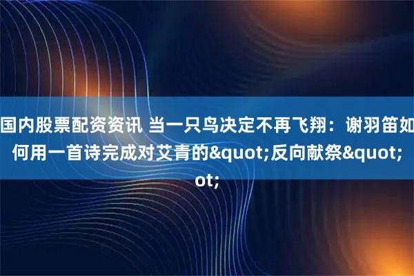 国内股票配资资讯 当一只鸟决定不再飞翔：谢羽笛如何用一首诗完成对艾青的"反向献祭"
